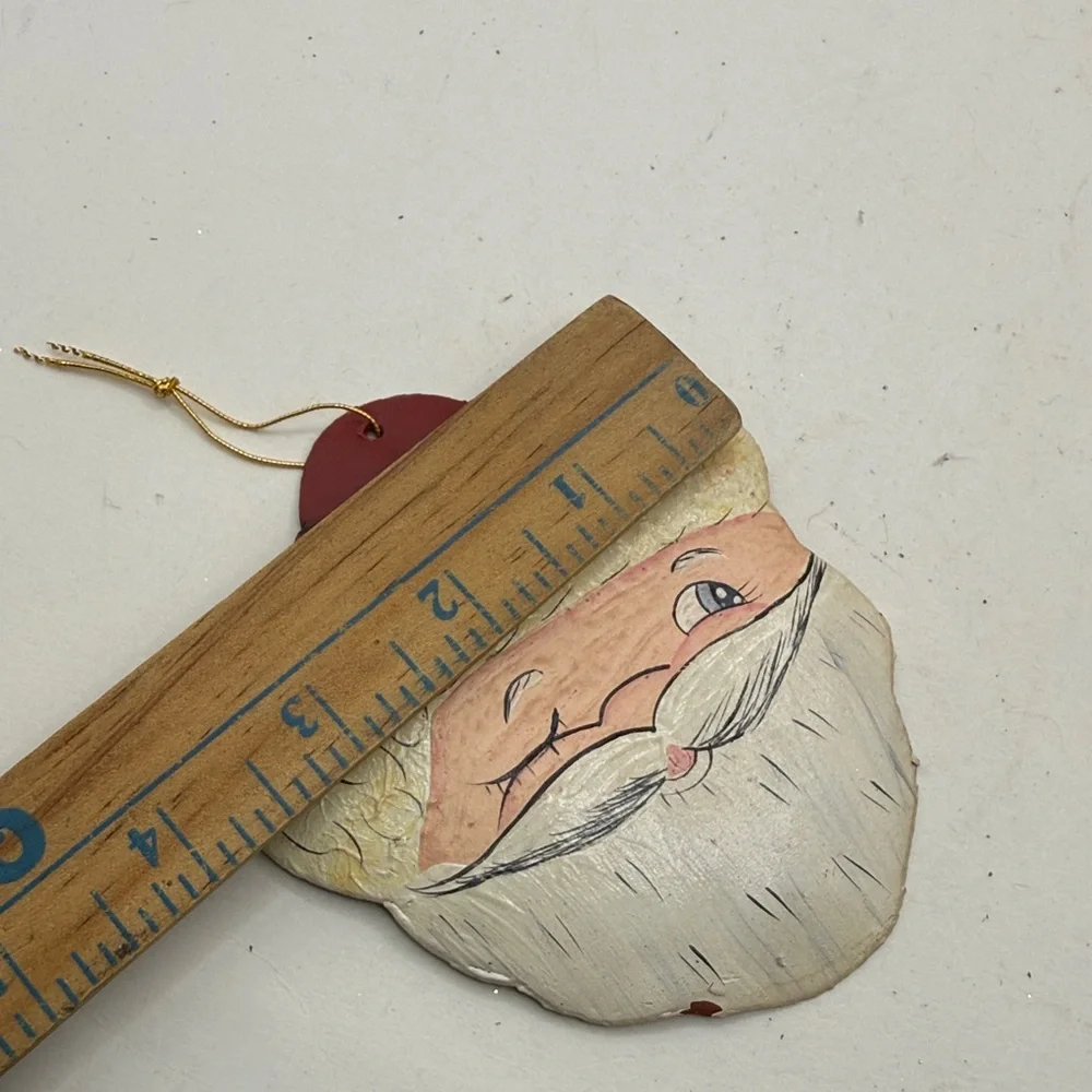 Vintage Santa Claus Face Clay Christmas Ornament Made In Haiti Folk Art Decor
